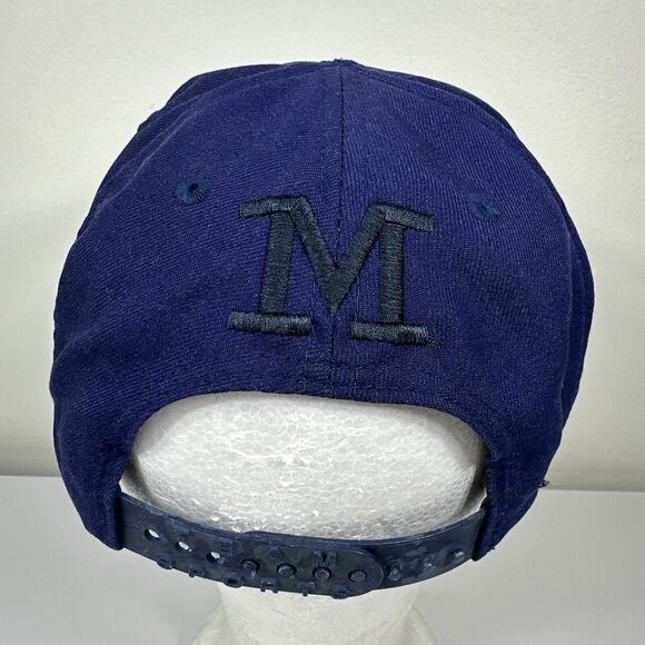 Vintage Nike Team Sports Michigan Wolverines SnapBack Big Swoosh Hat Cap Blue - Picture 4 of 13